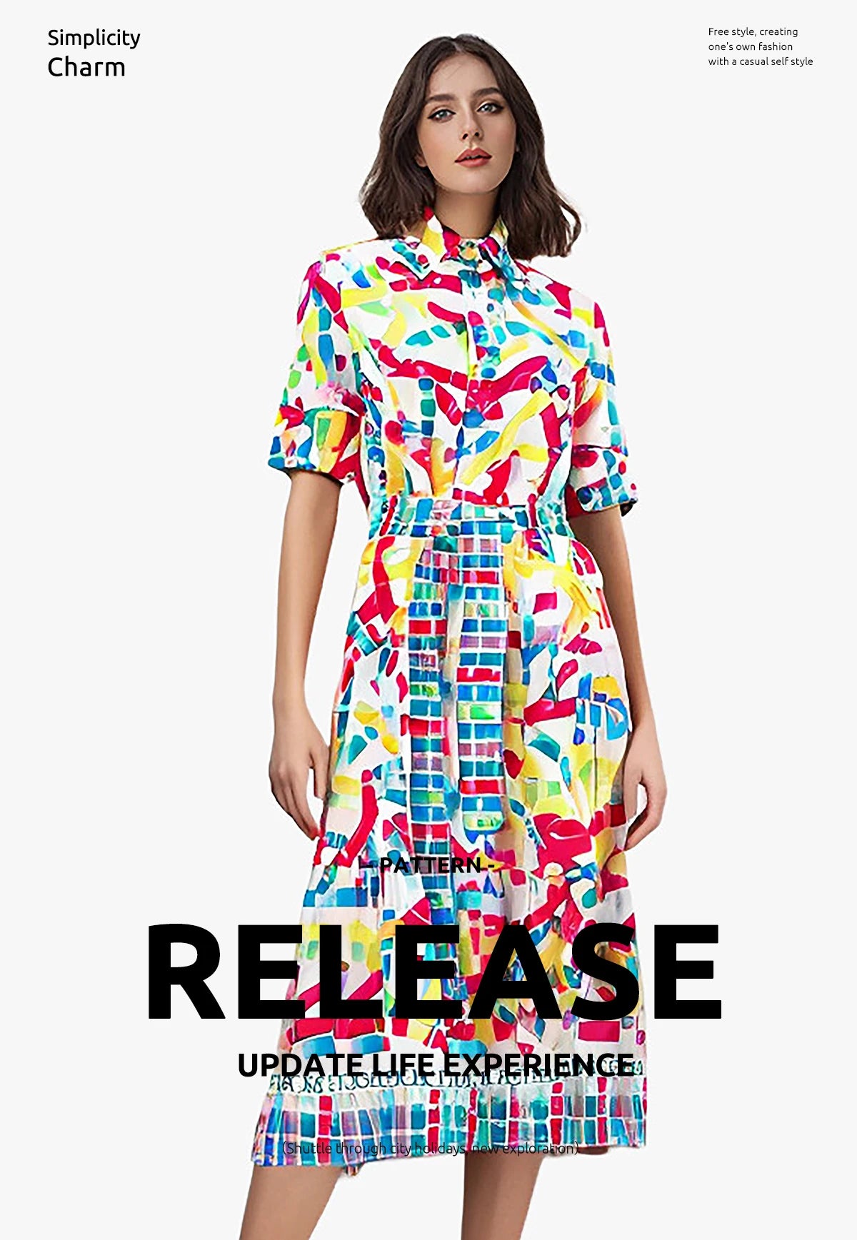 Women's Casual Day Dress- Multicolored