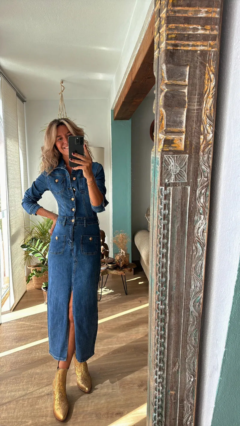 Mid Length, Denim Dress- Slim Fit